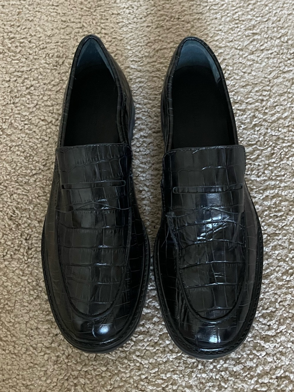 Everlane The Lug Loafer in Black Crocodile Leather Women's Chunky Heel Size 10.5